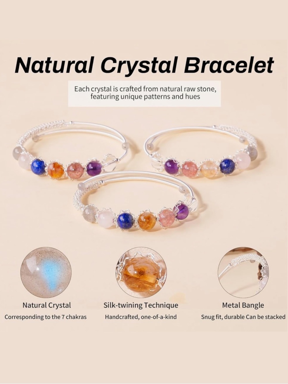 🆕New Multi-Gemstone Silver Bracelet-Adjustable - Picture 4 of 6